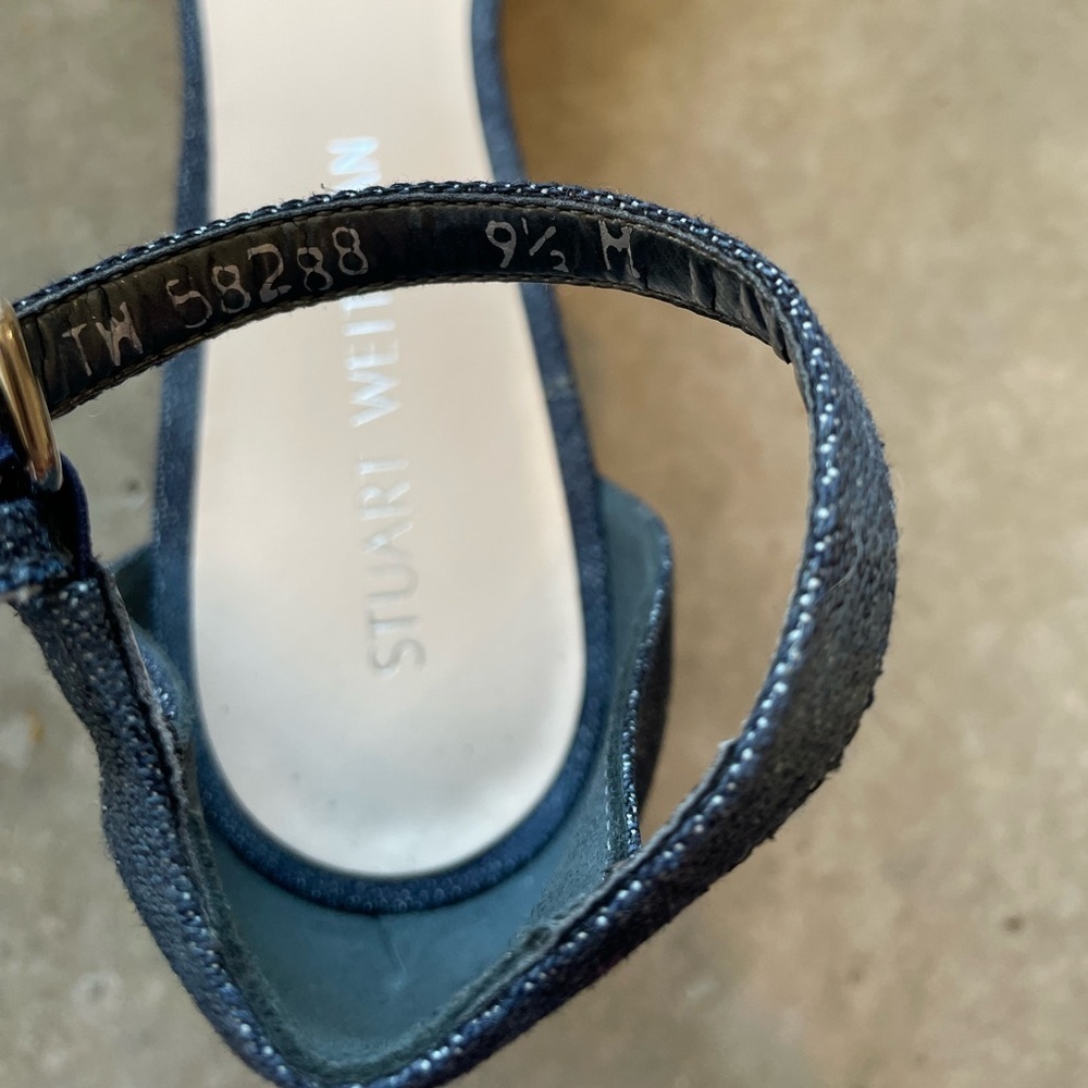 Stuart Weitzman Denim Ankle Strap Block Heel Sandals 9.5 Made in Spain - Picture 7 of 7